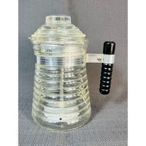 1940's McKee Glassbake Glass Art Deco Beehive Coffee Pot Red Metal Band